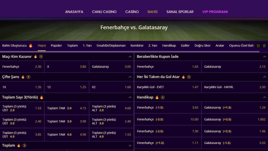 FB GS Maçı Derbi Oranları